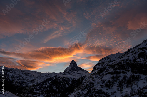 Zermatt in Switzerland on a wonderful sunset