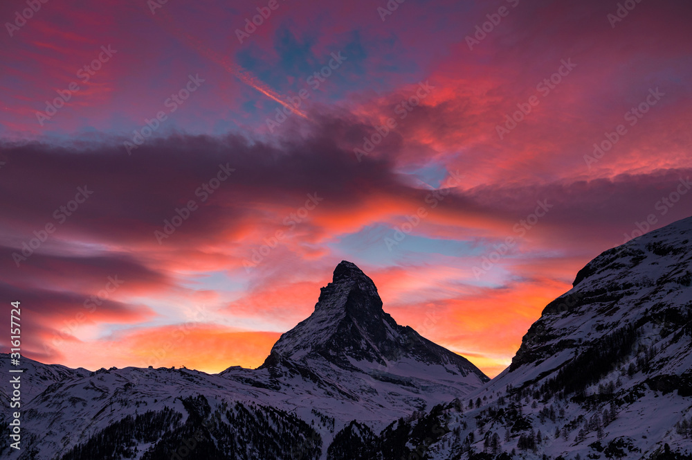 Zermatt in Switzerland on a wonderful sunset