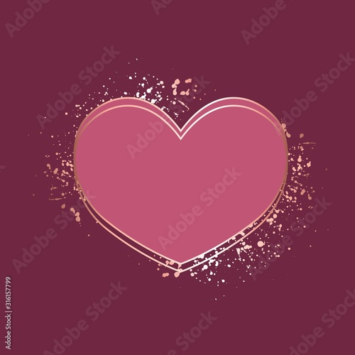 Set of heart shaped frame with rose gold texture, shiny splatters. Valentine's day design.