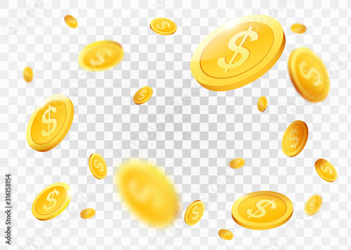 Realistic Gold coins explosion.