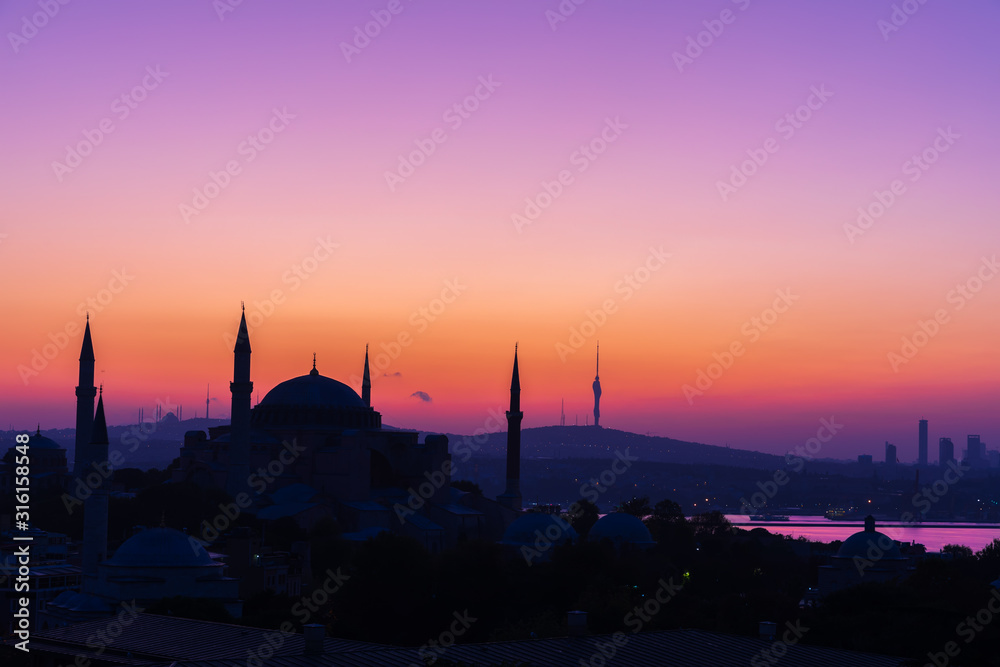 Hagia Sophia Museum, sunrise silhouette, Istanbul, Turkey