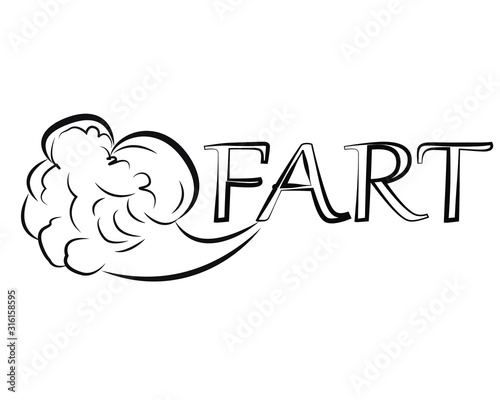 Excess gas from human body. Farting vector illustration. Silhouette black white