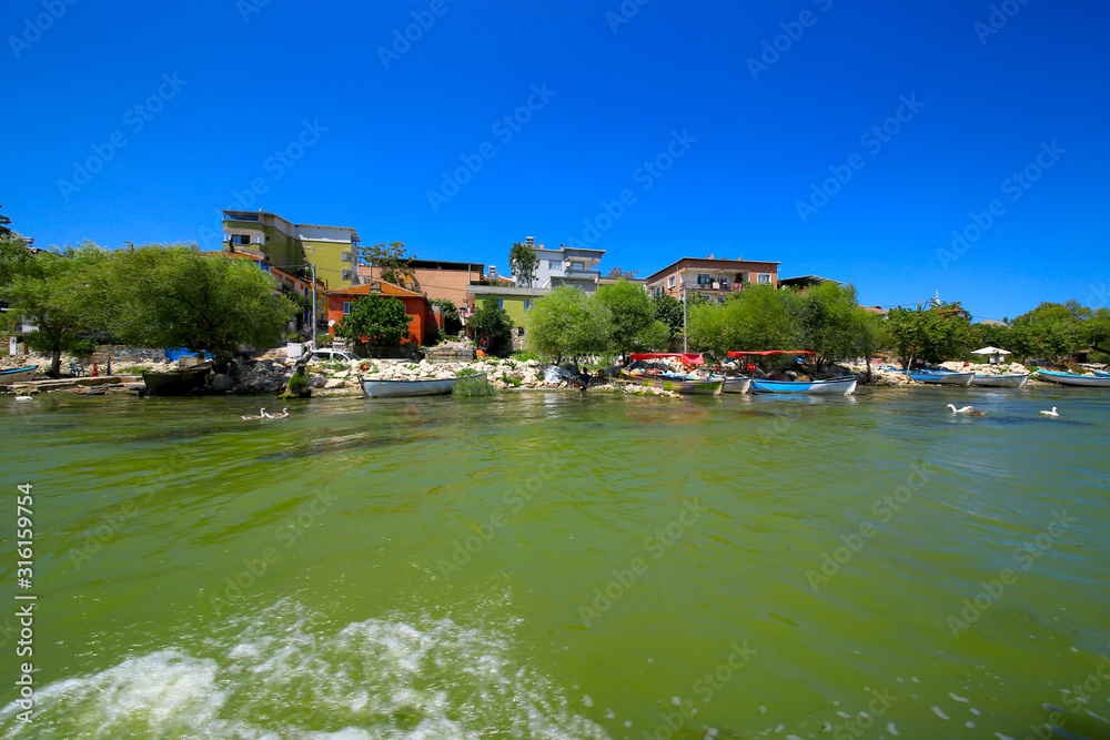 Bursa, Golyazı is a Turkish town founded on a small peninsula on Lake Uluabat. Golyazi from Lake Uluabat.