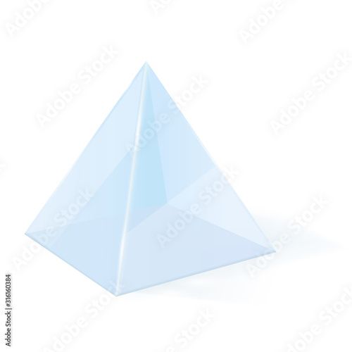 Transparent pyramid. 3d glass blue geometric shape