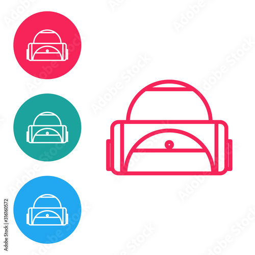 Red line Sport bag icon isolated on white background. Set icons in circle buttons. Vector Illustration