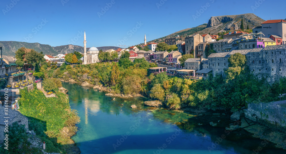 Bosnia Herzegovina, View of the old city of Mostar.