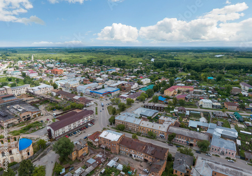 Aerial view of Irbit city. Russia, Sverdlovsk region, summer, cloudy day photo