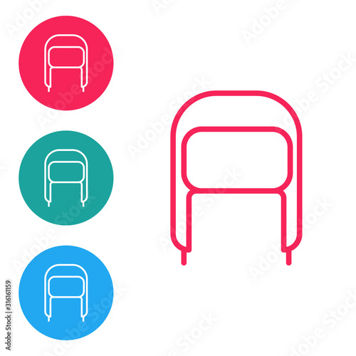 Red line Winter hat with ear flaps icon isolated on white background. Set icons in circle buttons. Vector Illustration
