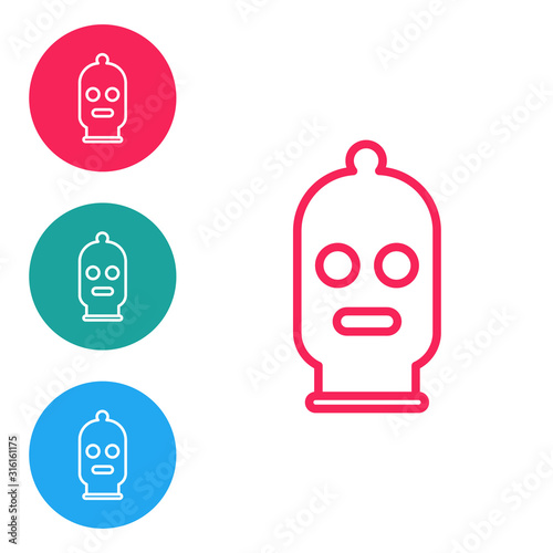 Red line Balaclava icon isolated on white background. A piece of clothing for winter sports or a mask for a criminal or a thief. Set icons in circle buttons. Vector Illustration
