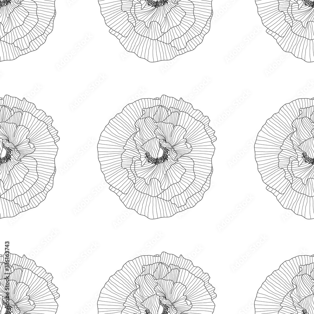 seamless pattern of black and white poppies seamless pattern of black and white poppies