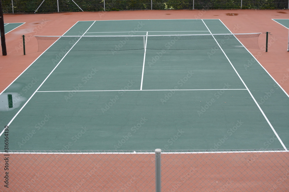 Empty tennis court shot from high angle