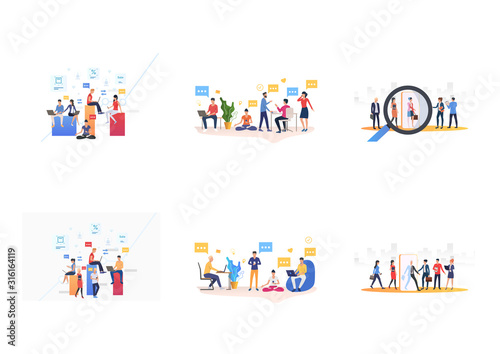 Online communication set. Gadget users chatting online, talking to each other. Flat vector illustrations. Internet, wireless connection concept for banner, website design or landing web page