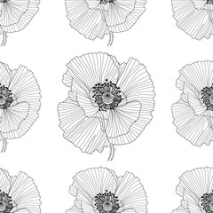 Acrylglasbilder Mohnblumenmuster Schwarz Weisse Mohnblumen Grafikmuster  © MichiruKayo