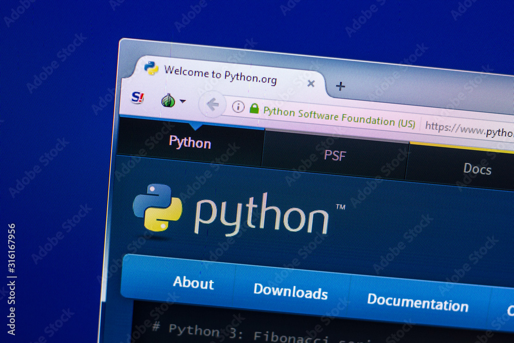 Ryazan, Russia - April 29, 2018: Homepage of Python website on the ...