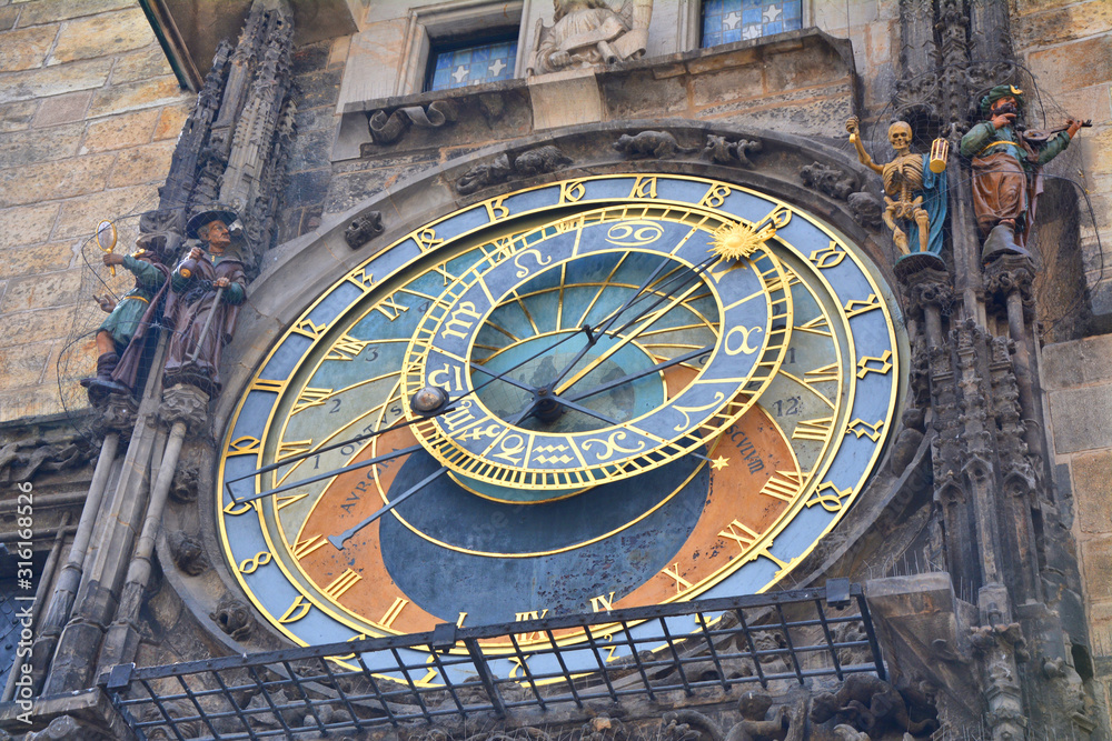 Astronomical clock on town hall in the old town square in Prague