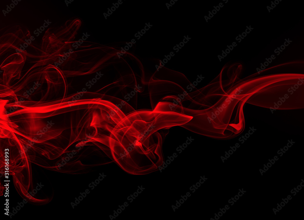 Red smoke on black background, fire design - obrazy, fototapety, plakaty 
