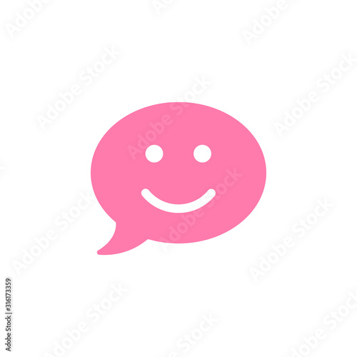 Pink cute speech bubble flat vector icon isolated on a white background.