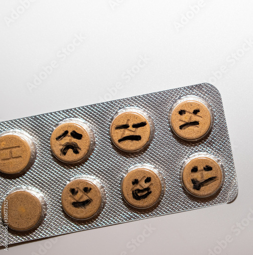 Effect of antidepressant pills, as time is passing. Take care of your health concept