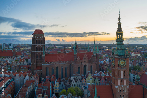 Aerial view to old town in Gdansk.