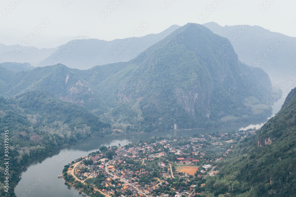 Panoramic view over Nam Ou river close to Nong Khiaw village, Laos