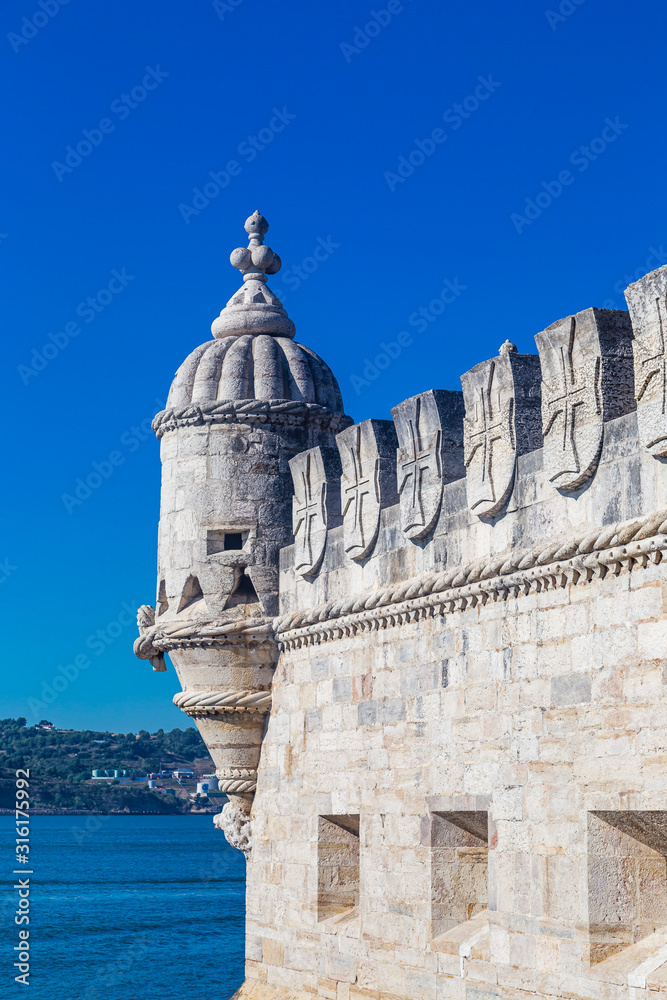 Moorish bartizan turret of the Belem Tower a 16th-century fortification located in Lisbon