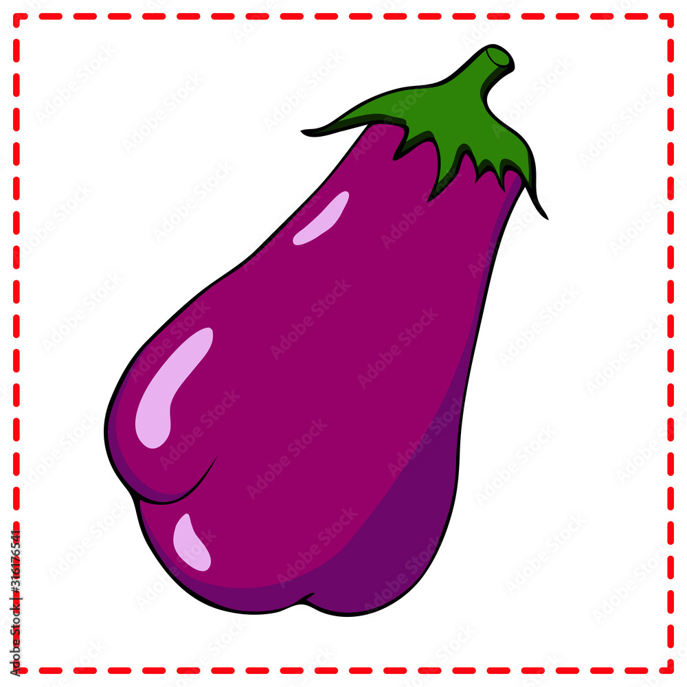 Eggplant.Vector botanical illustration in cartoon style. Isolated object on white background. Suitable for menus, kitchen prints, textiles. Eggplant.Vector botanical illustration in cartoon style. Isolated object on white background. Suitable for menus, kitchen prints, textiles.