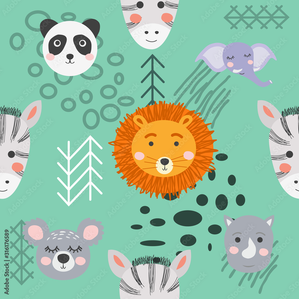 Seamless pattern with rhinoceros, elephant, crocodile. Creative bay animals background. Seamless pattern with rhinoceros, elephant, crocodile. Creative bay animals background.