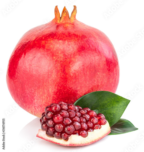 Pomegranate with slice isolated on white background