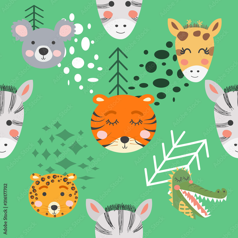 Seamless pattern with rhinoceros, elephant, crocodile. Creative bay animals background. Seamless pattern with rhinoceros, elephant, crocodile. Creative bay animals background.
