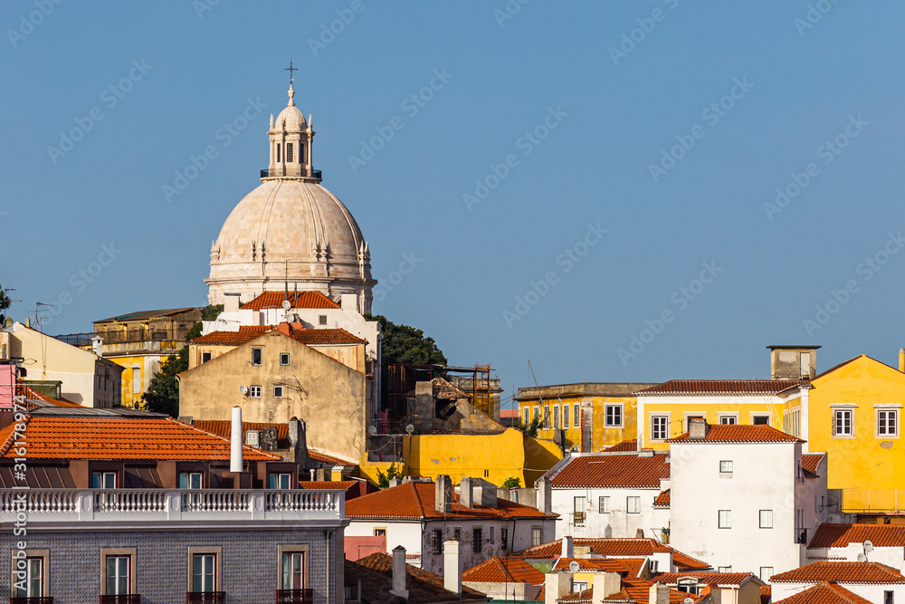Skyline of Lisbon with the dome of the National Pantheon seen from the Largo Portas do Sol lookout