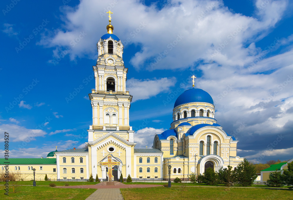 Kaluga, Russia - April, 27, 2018: Assumption monastery of Kaluga Tikhonova Pustin. Cathedral Of The Assumption Of The Blessed Virgin Mary