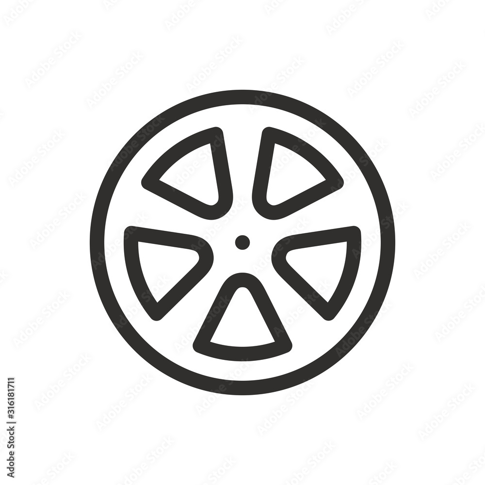 Alloy wheels isolated icon, car alloy wheel outline vector icon