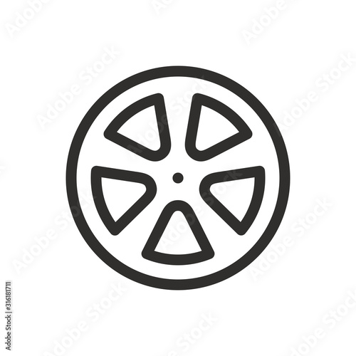Alloy wheels isolated icon, car alloy wheel outline vector icon