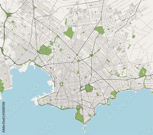 map of the city of Montevideo, Uruguay, South America