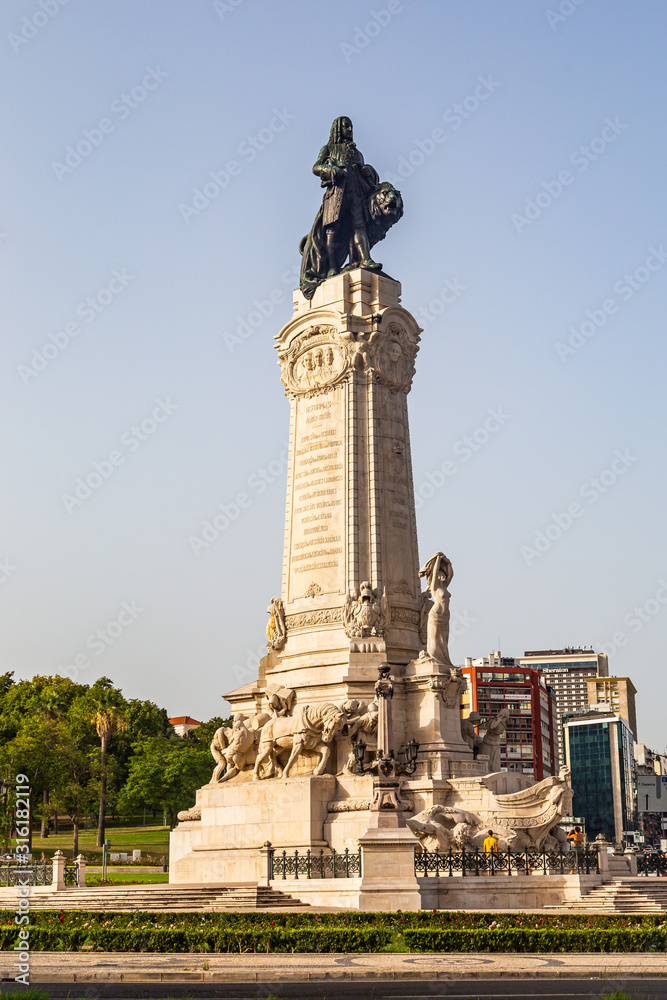 Marquis of Pombal Square and its statue in Lisbon Portugal