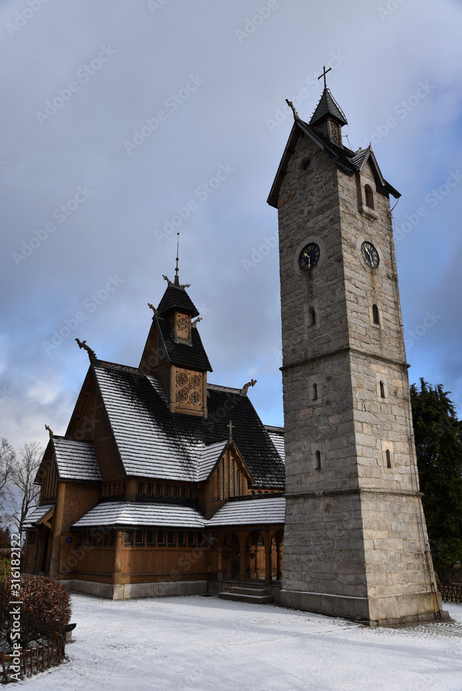 Wang church in Karpacz, Poland - winter view. 