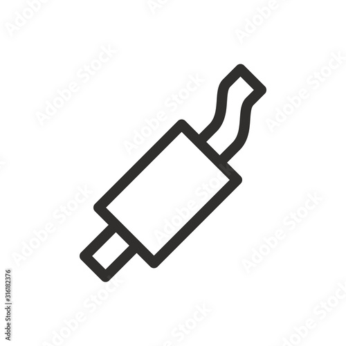 Car exhaust pipe isolated icon, car muffler linear vector icon
