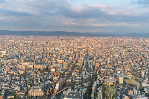 Cityscapes of the skyline in Osaka  Japan