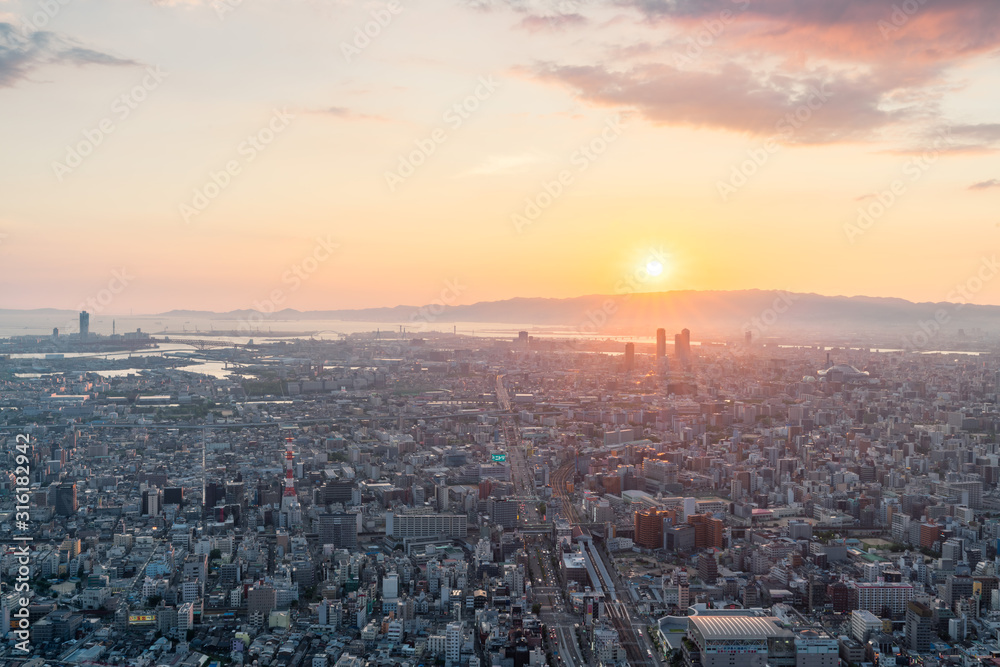Skyline in Osaka, Sunset view of the Cityscapes
