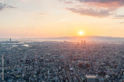 Skyline in Osaka, Sunset view of the Cityscapes © Sen