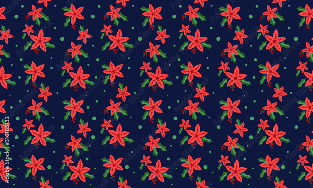 Unique flower pattern background for Christmas, with leaf and floral cute drawing.