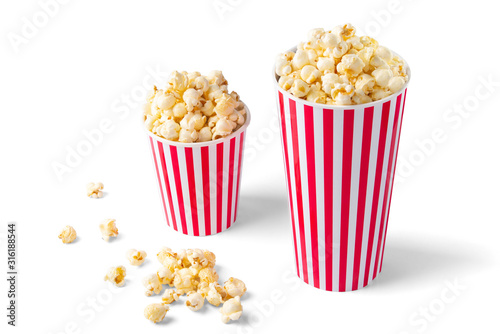 two Popcorn Paper cup on white isolated