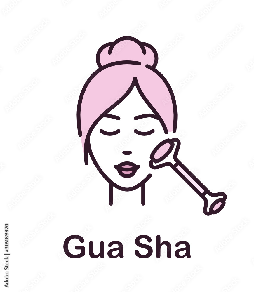 Facial Massage Gua Sha with Jade Roller. Vector Line Icon Facial Massage Gua Sha with Jade Roller. Vector Line Icon