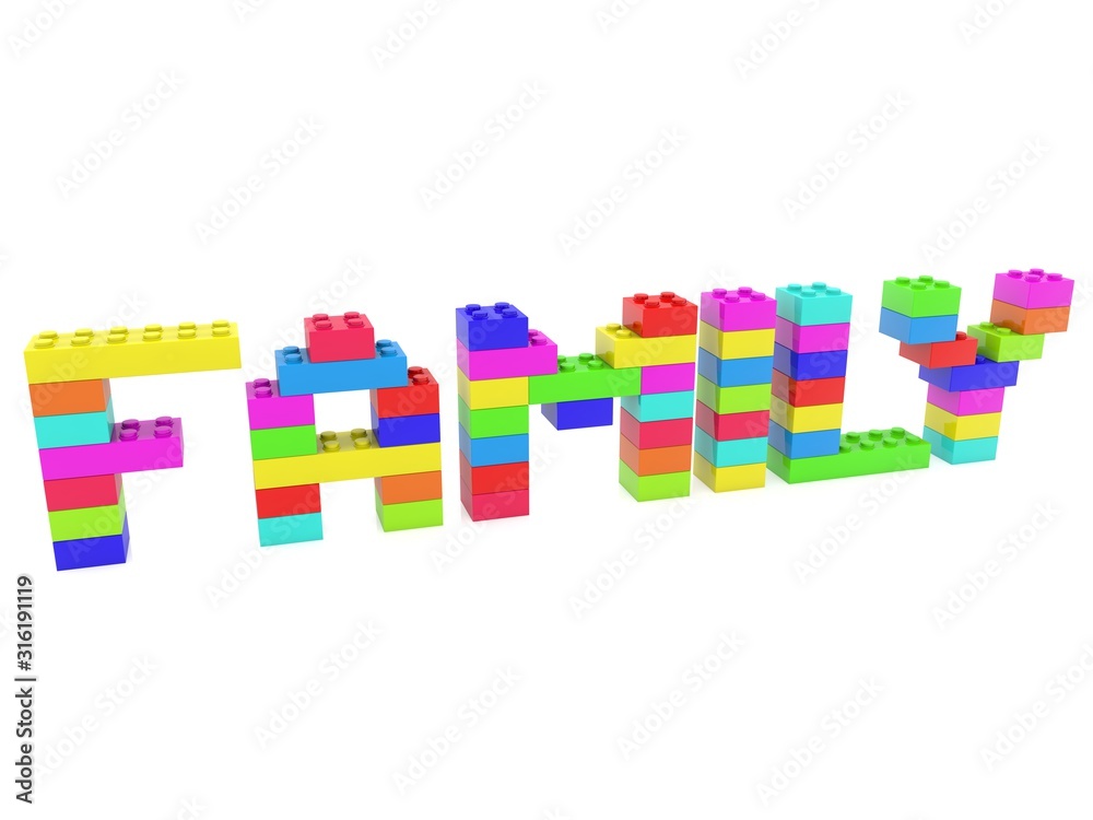 Family concept of colorful toy bricks