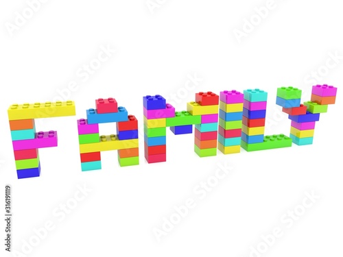 Family concept of colorful toy bricks
