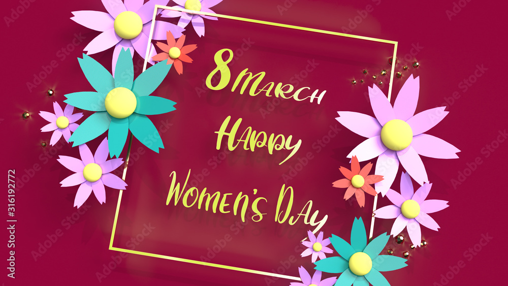 flowers and gold 3d rendering for women day content..