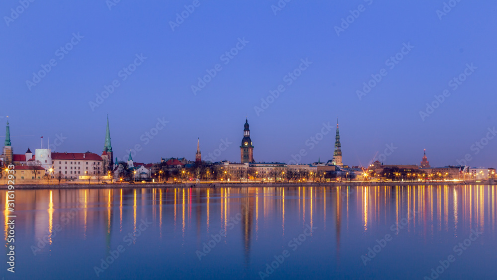 View of capital of Latvia from the river side in summer