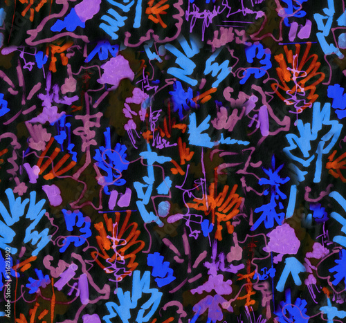 Abstract seamless pattern. Abstract background with graffiti in asian style. Drawn with marker on rice paper.