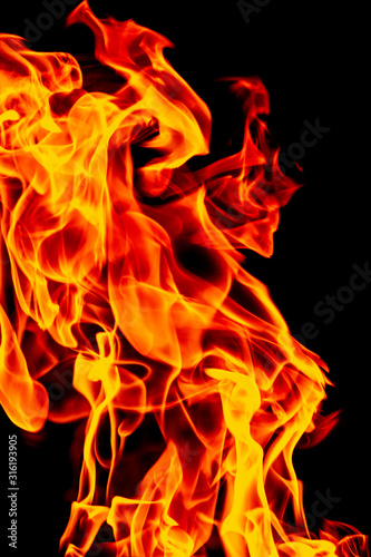 Fire flame set isolated on black isolated background - Beautiful yellow, orange and red and red blaze fire flame texture style. © lukyeee_nuttawut