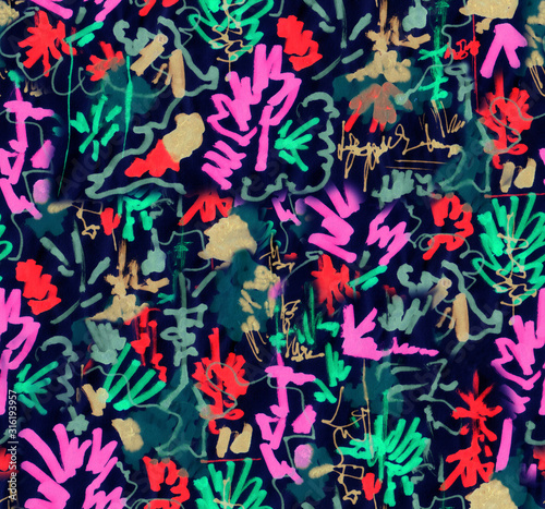 Abstract seamless pattern. Abstract background with graffiti in asian style. Drawn with marker on rice paper.